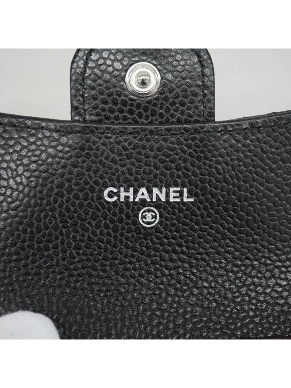 Chanel Card Case Quilted Caviar Leather Black Silver